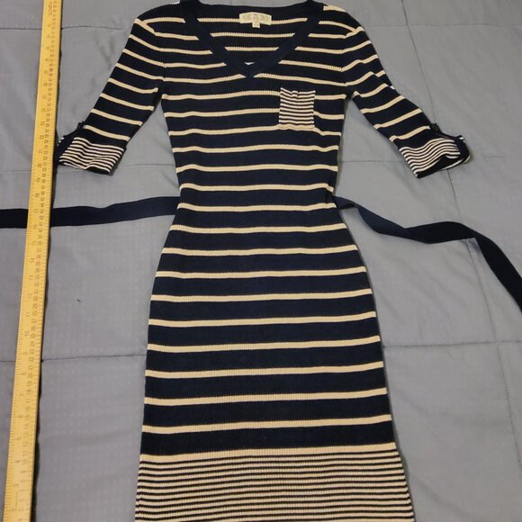 Pink•Rose Form Fitting Striped Sweater Dress - Picture 6 of 11